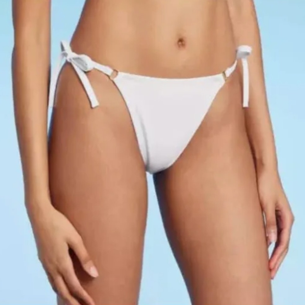 White-Ring Side- Bikini Bottom with Side Ties. Large